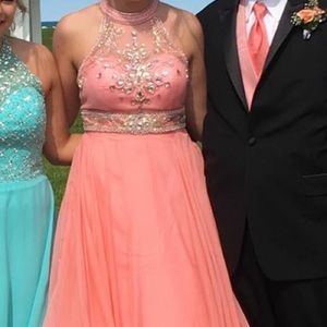 Pink High Neck Prom Dress
