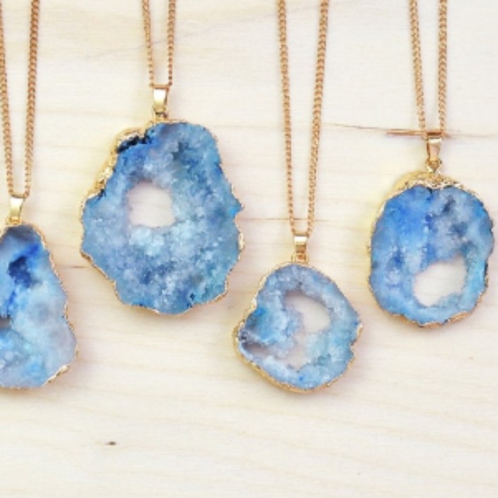 Pale Blue Druzy Geode Necklace - Picture 4 of 4