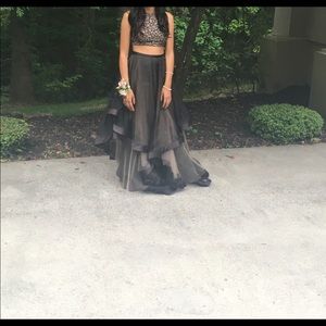 Black two piece prom dress.