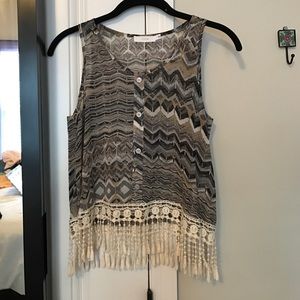 Tribal tank top with fringe