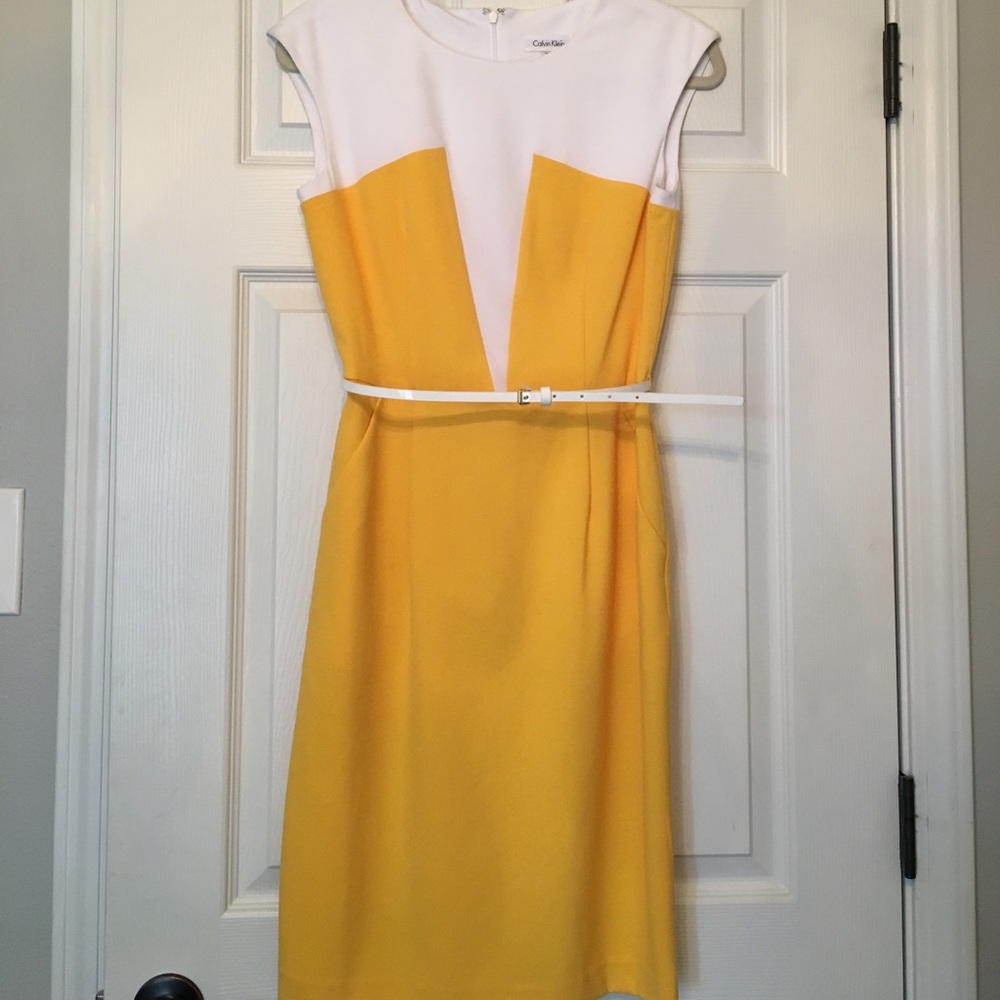 Calvin Klein Yellow & White Dress