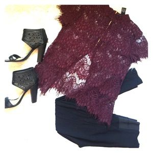 Maroon Lace Open Back Shirt