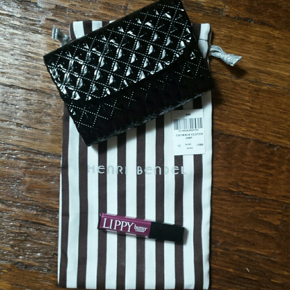 Butter London catwalk clutch w lip gloss & bag