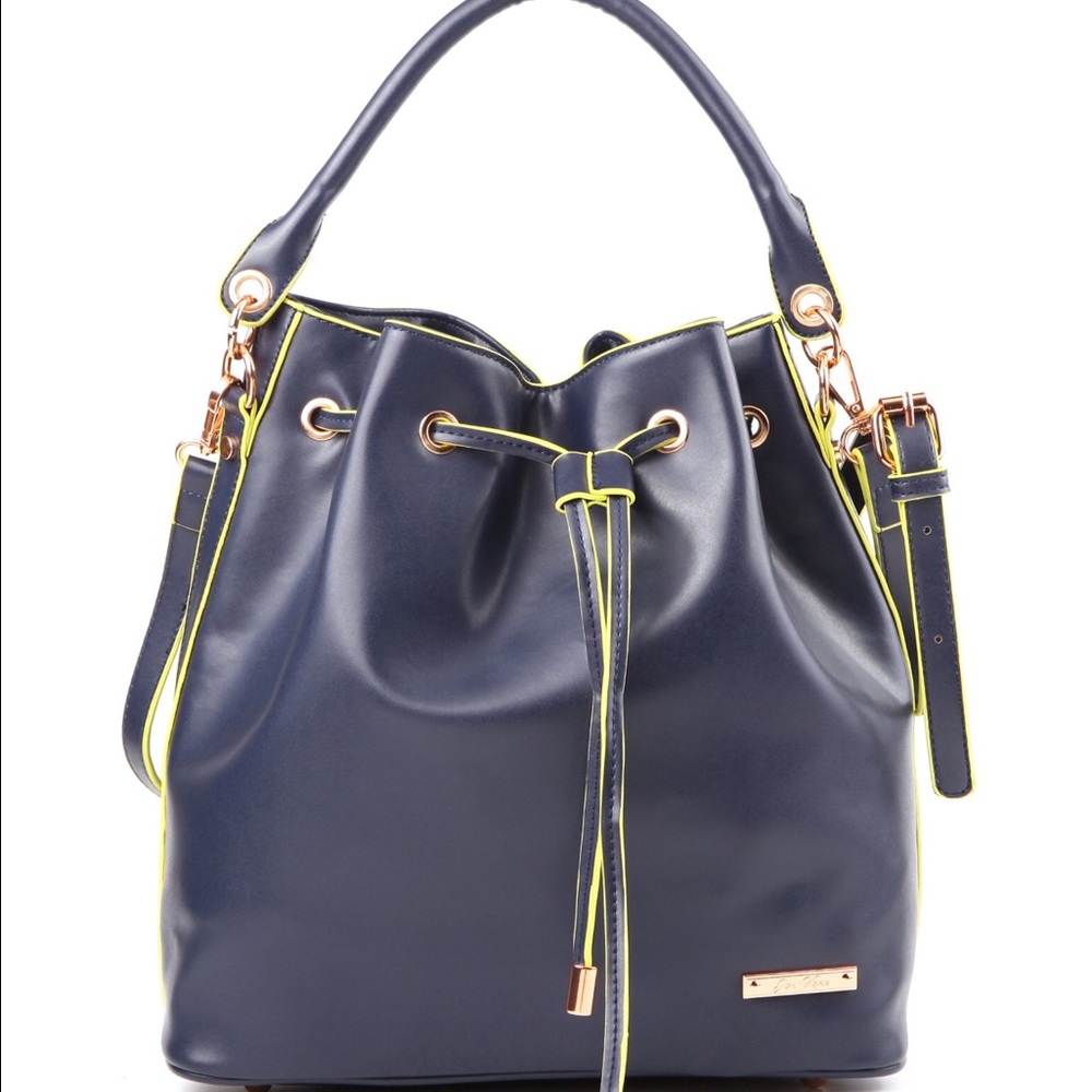 Ava Bucket Bag with Neon yellow trim