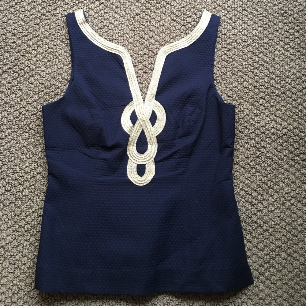 Lilly Pulitzer gold embellished peplum top