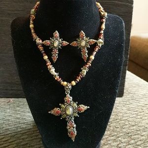 20% off  Medieval necklace and earrings cross set