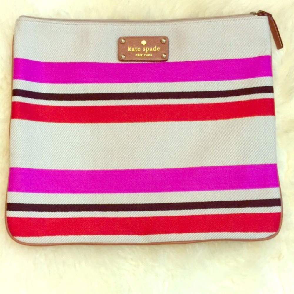 Kate Spade Khaki,hot pink, red, black stripe bag.