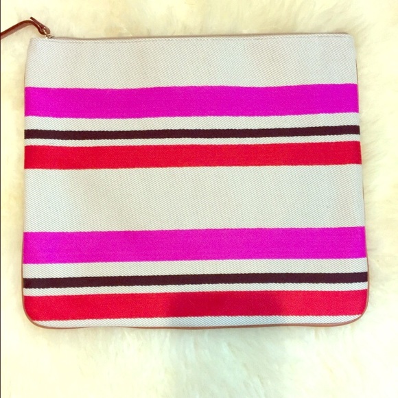 Kate Spade Khaki,hot pink, red, black stripe bag. - Picture 2 of 4