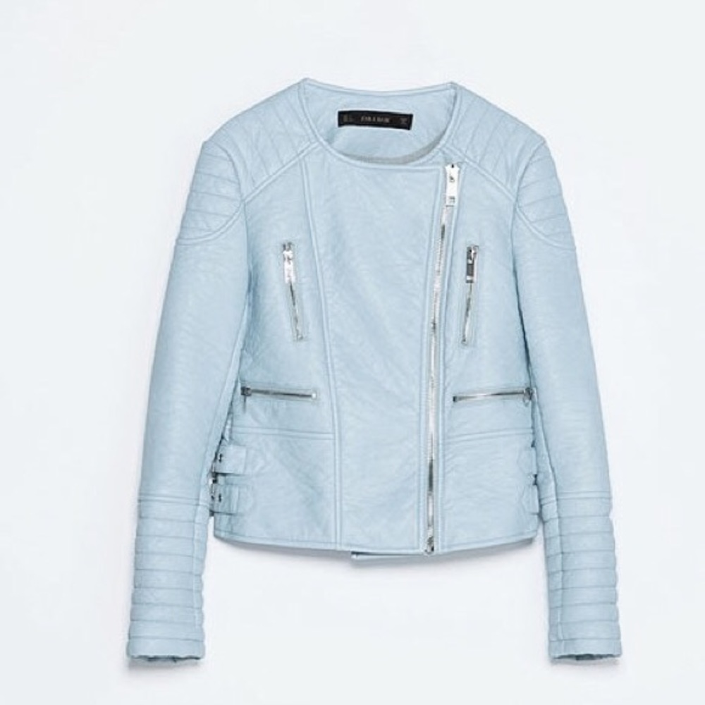 Zara baby blue leather jacket