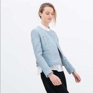 Zara Jackets & Coats - Zara baby blue leather jacket Zara Jackets & Coats - Zara baby blue leather jacket