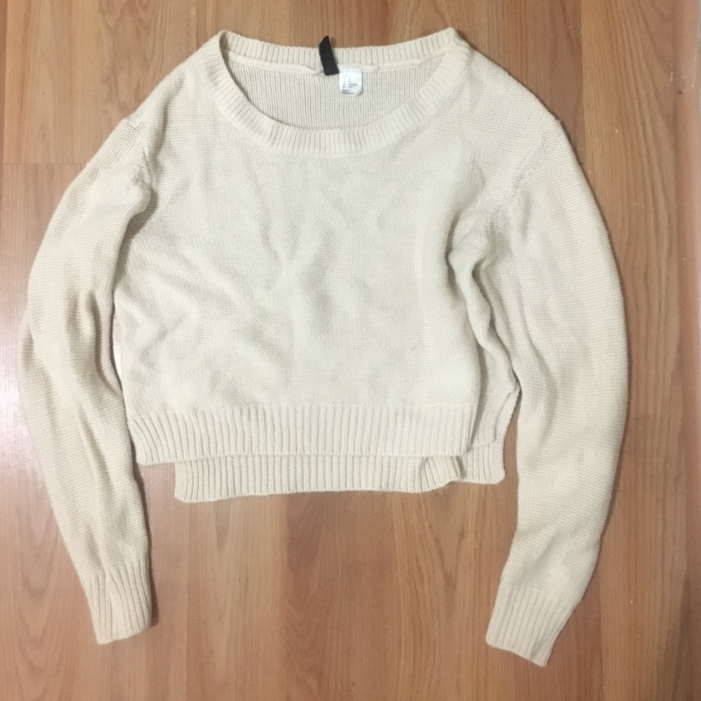 H&M Cream Crop Knit Sweater Top XS
