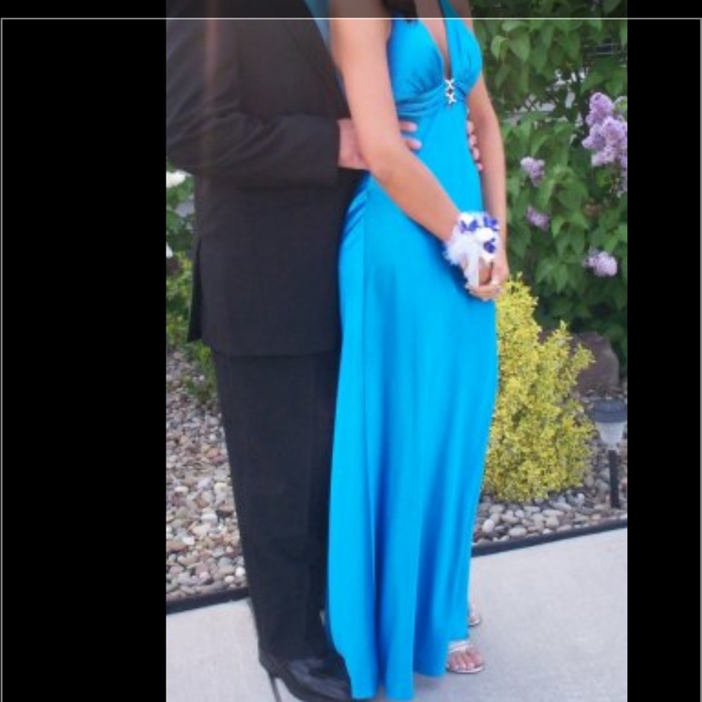 Beautiful Blue Prom Dress (satin)! Jeweled clasp