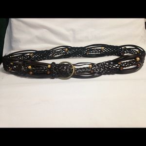 Women's Vintage Brown Leather Woven Belt