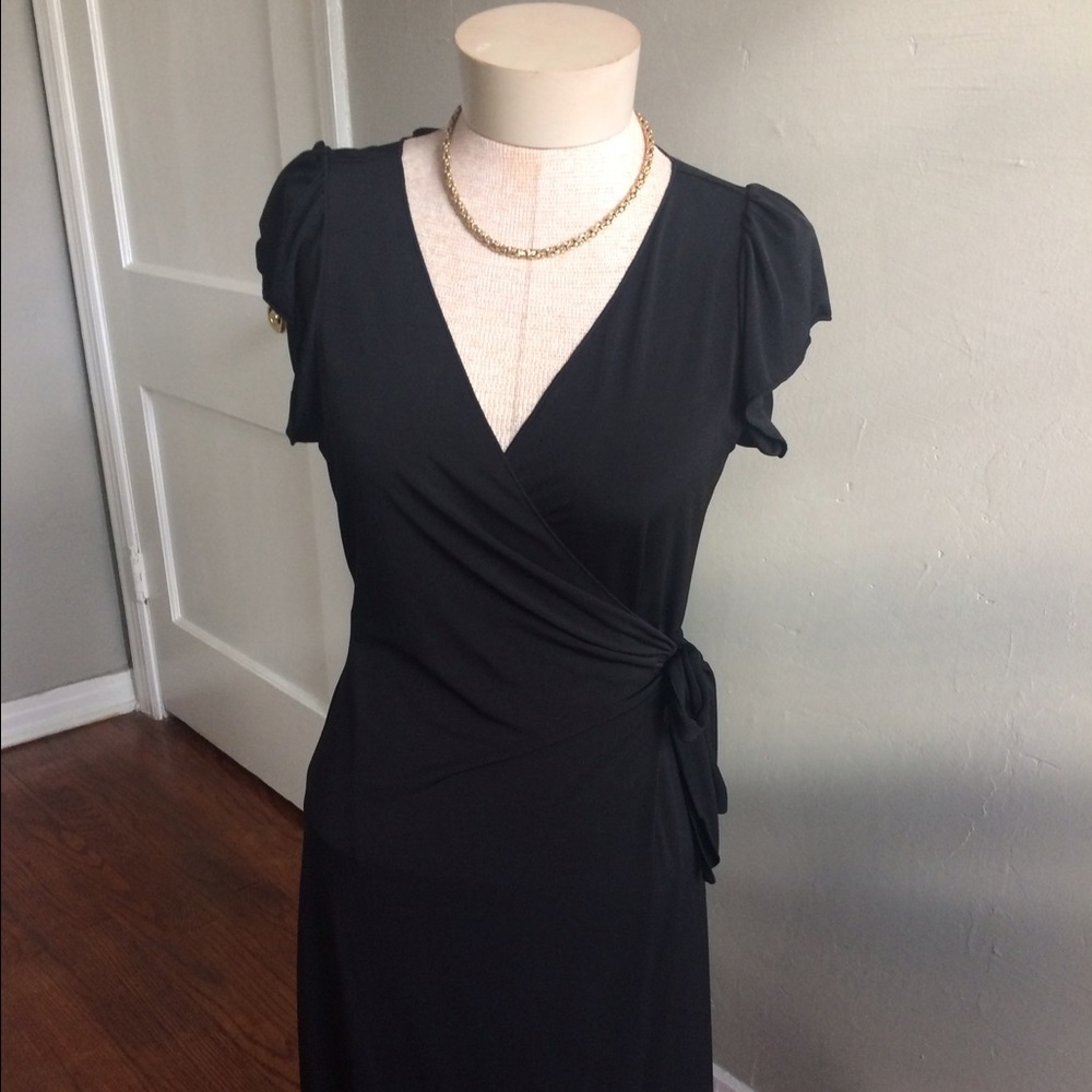 Max Studio Black Wrap Dress LBD little black dress