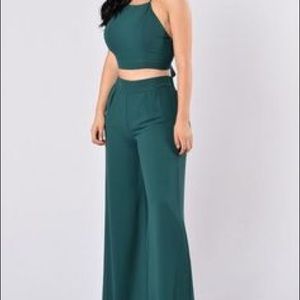 Hunter Green Crop & Flare Pant Set