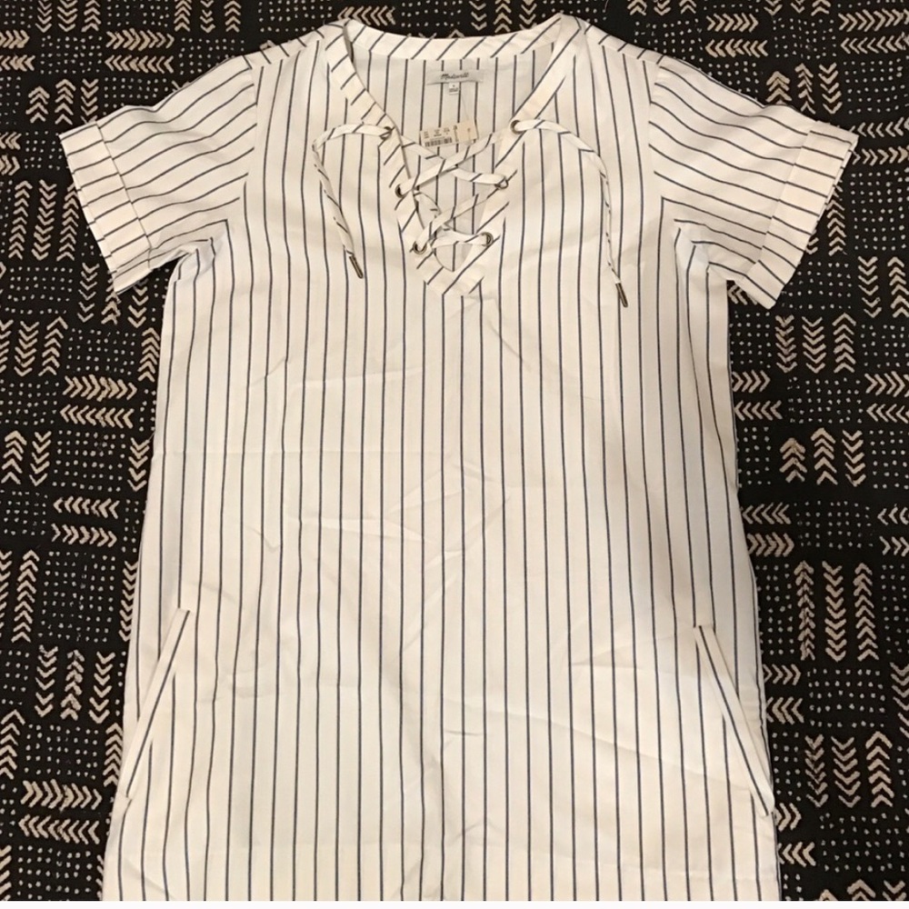 Madewell striped shift lace up dress - Picture 2 of 8