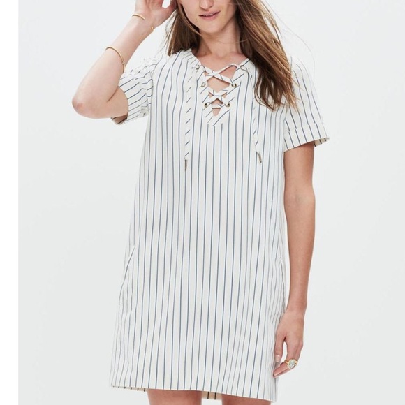 Madewell striped shift lace up dress - Picture 5 of 8