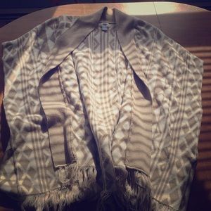 White and tan Aztec print open front cardigan