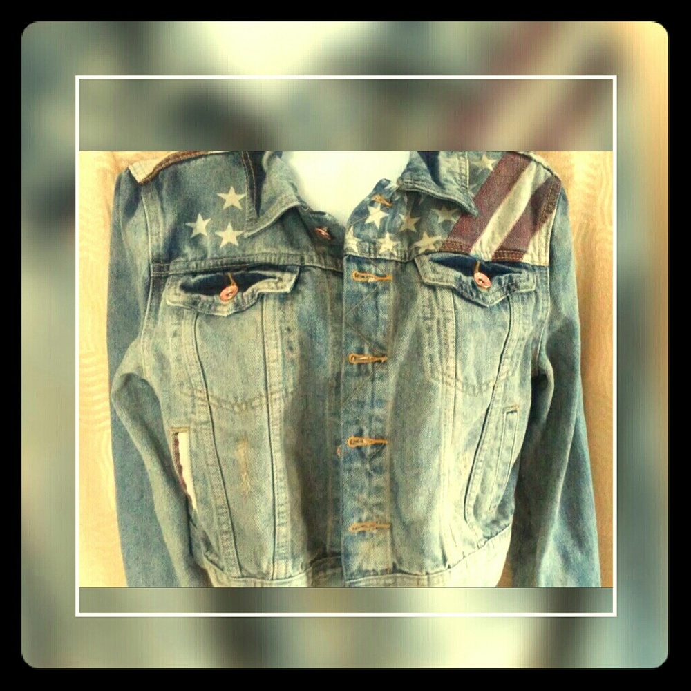 Rue 21 Stars & Stripes Flag Denim Jacket Juniors L