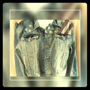 Rue 21 Stars & Stripes Flag Denim Jacket Juniors L