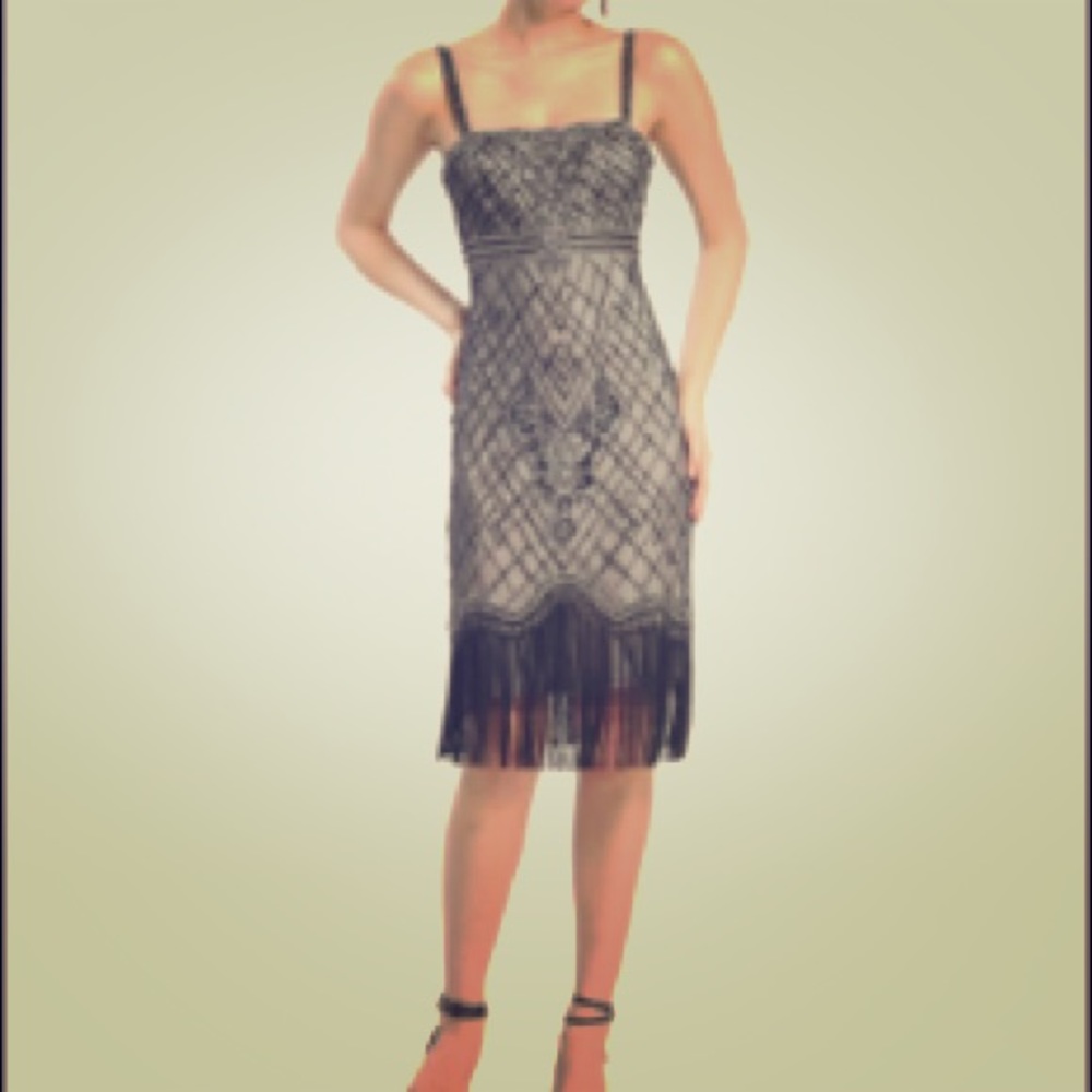 Sue Wong, grey flapper, cocktail dress