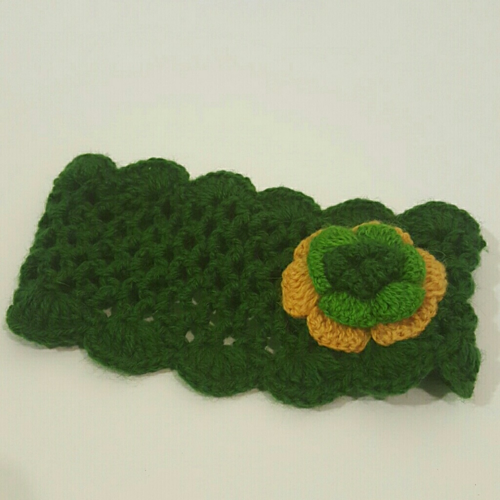 Green knitted flower headband