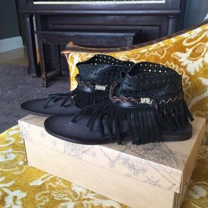 Free People Fringe Sandals Black Boho Festival