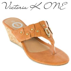 Tory K Women Wedge Thong Sandals, HS-2083, Camel