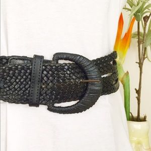 Anthropologie Black Belt Braided Leather- sz Small