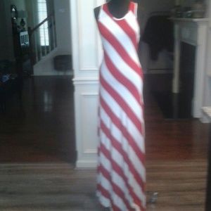Red and white maxi dress