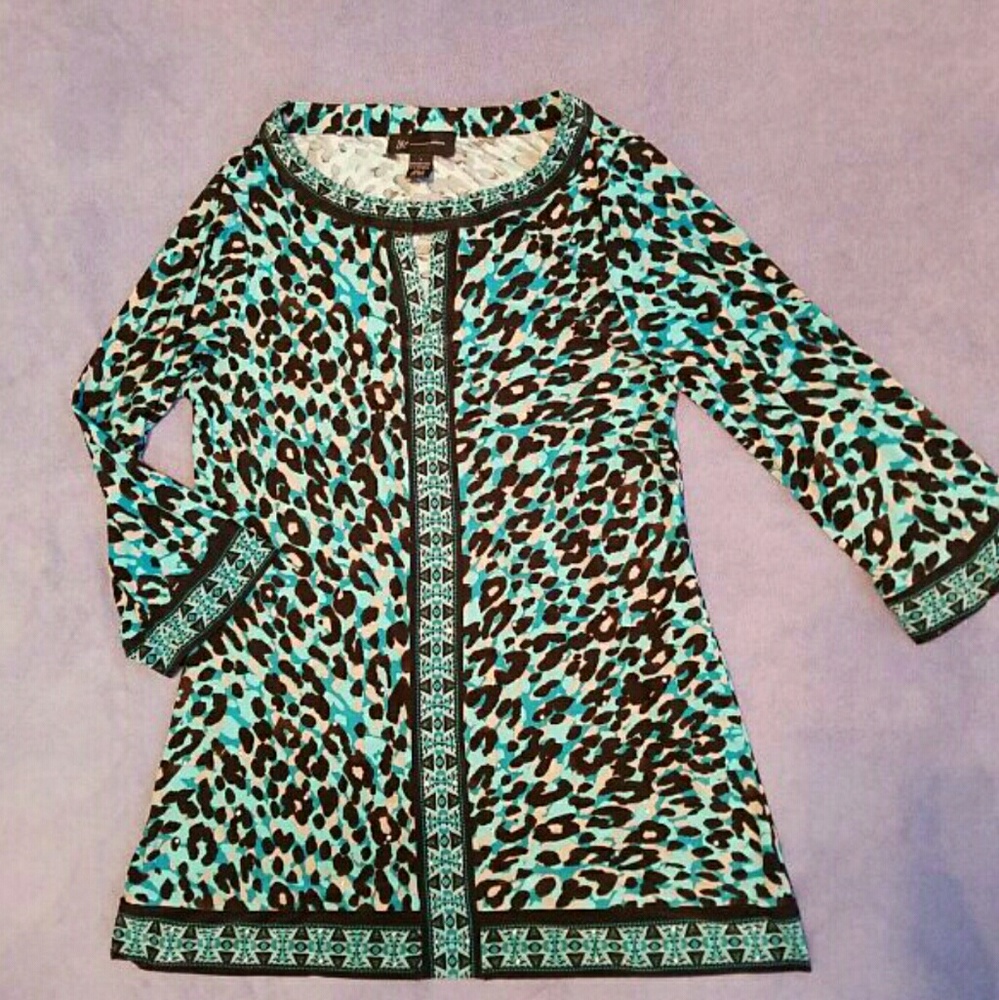 I.N.C Leopard Print Turquoise Black Top