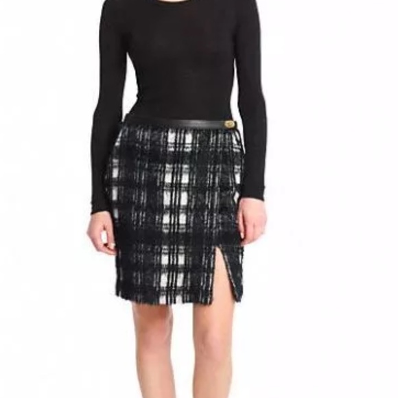 Coach plaid wrap mini skirt black white leather - Picture 3 of 6