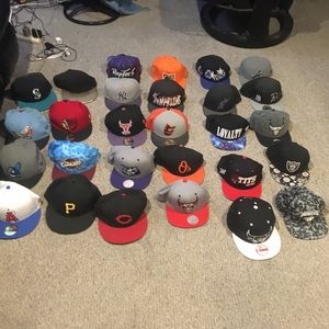 All snap backs and fitted hats