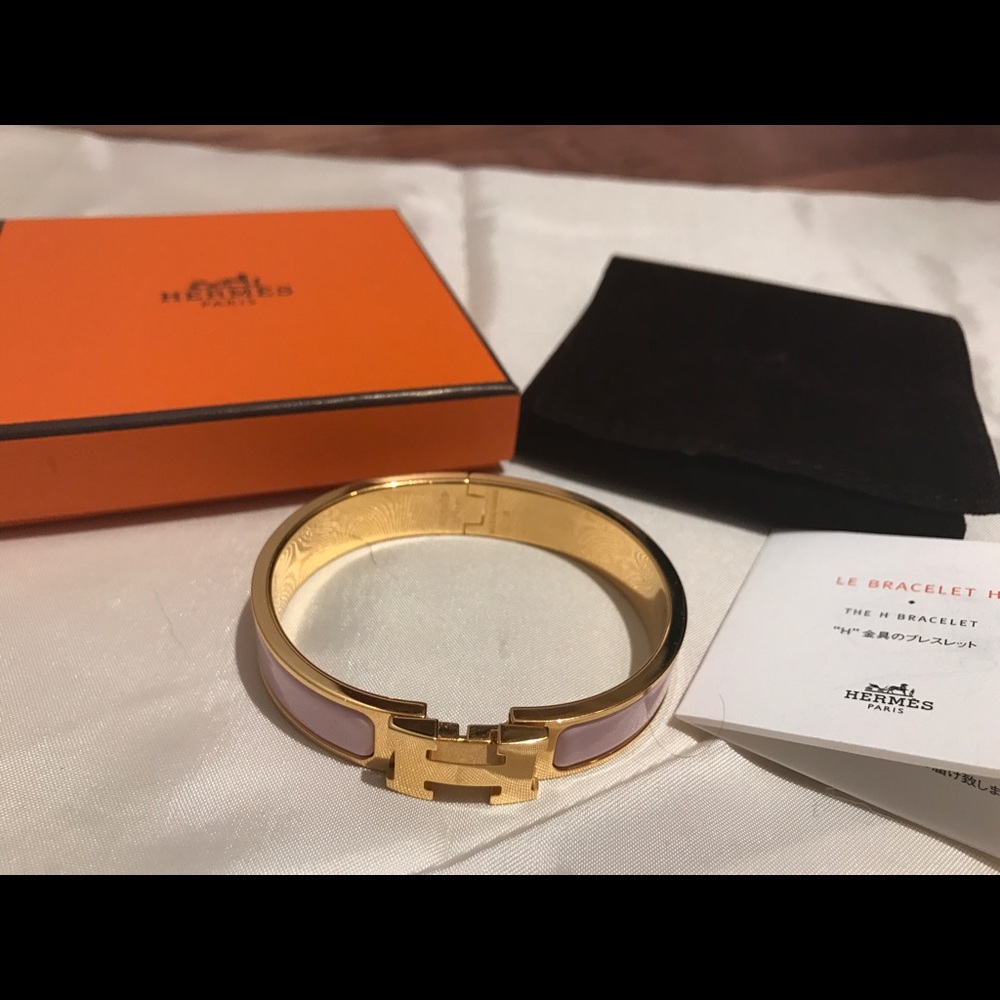 SOLD ❌Authentic Hermes Pink Enamel Gold H Bracelet