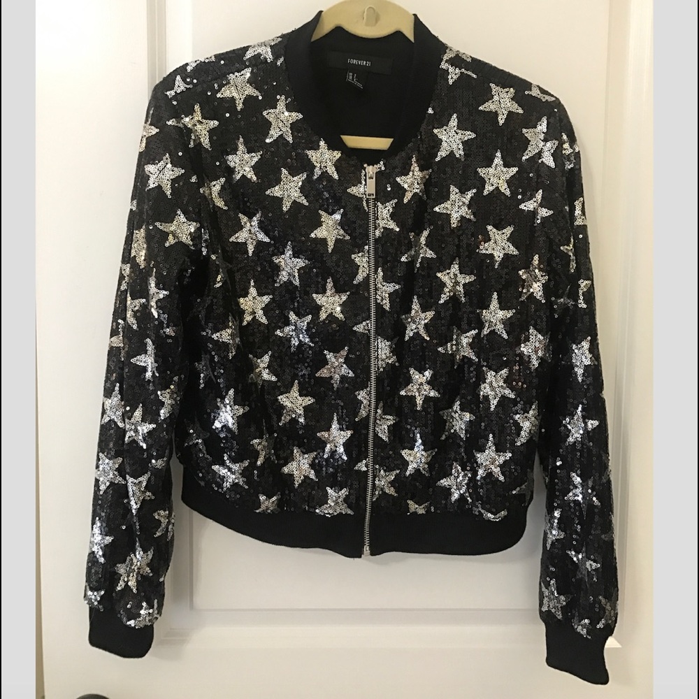 Black & Silver Sequin Bomber Jacket