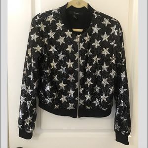 Black & Silver Sequin Bomber Jacket