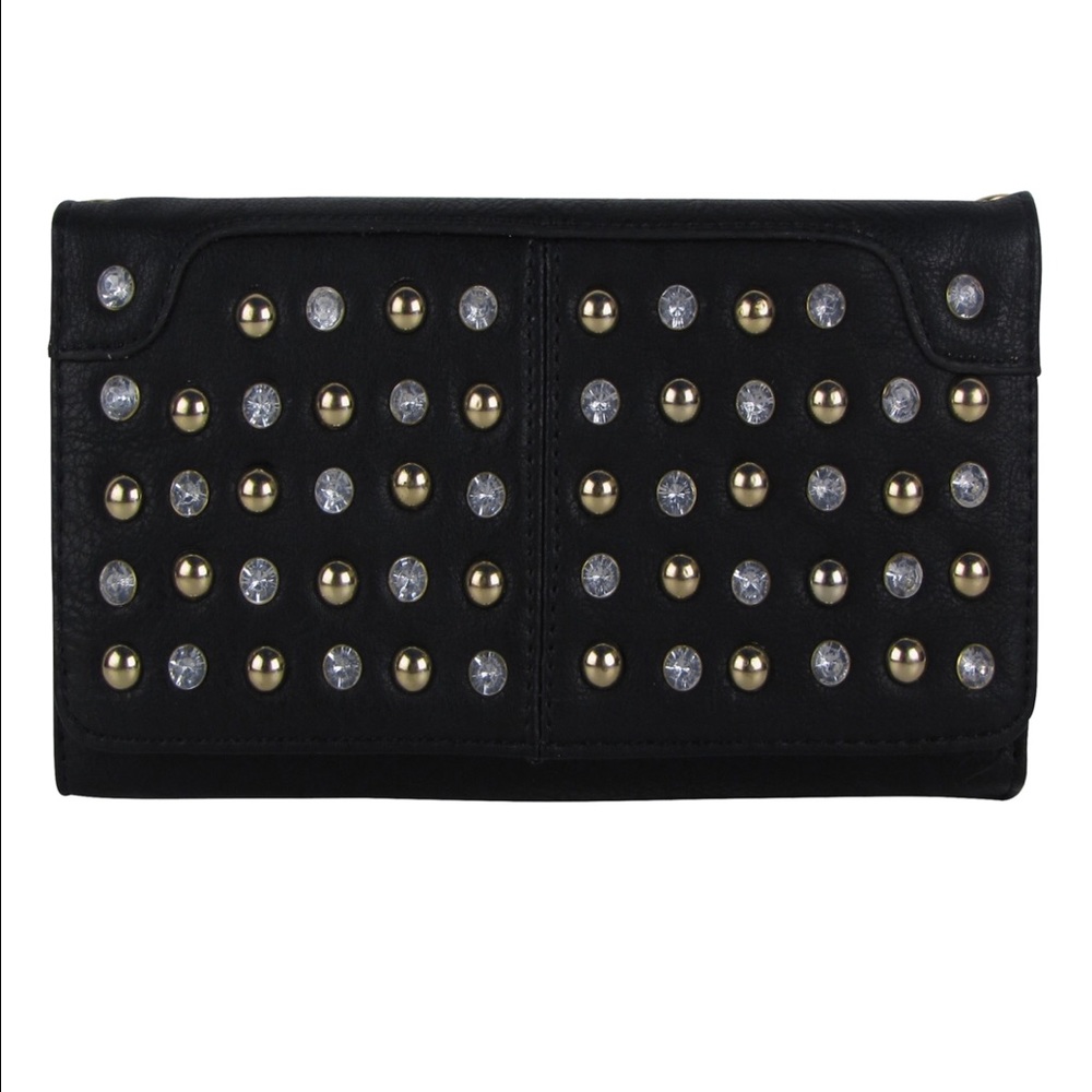Black Studded Rhinestone Look Fashion Wallet