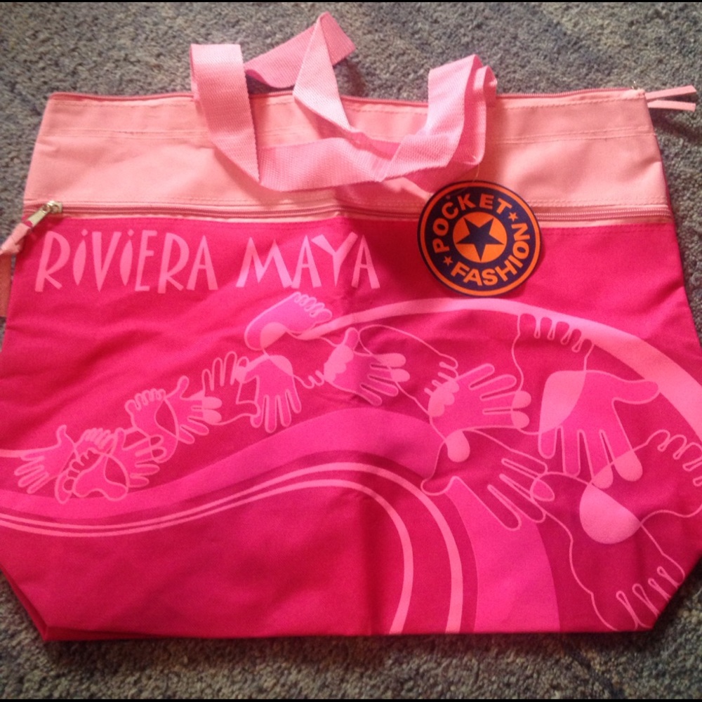 Pocket Fashion NWT pink beach tote, Riviera Maya