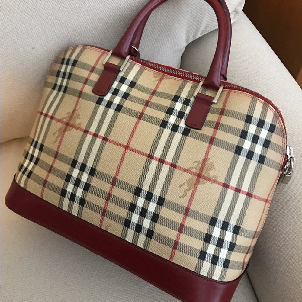 Burberry Burgundy London Plaid Handbag