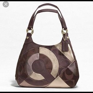 Brown and Gold Coach Patchwork Handbag 26448