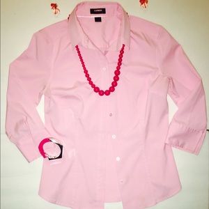 Express pink stretch cotton button shirt