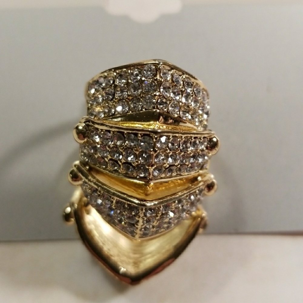 Elle Gold tone simulated crystals knuckle ring