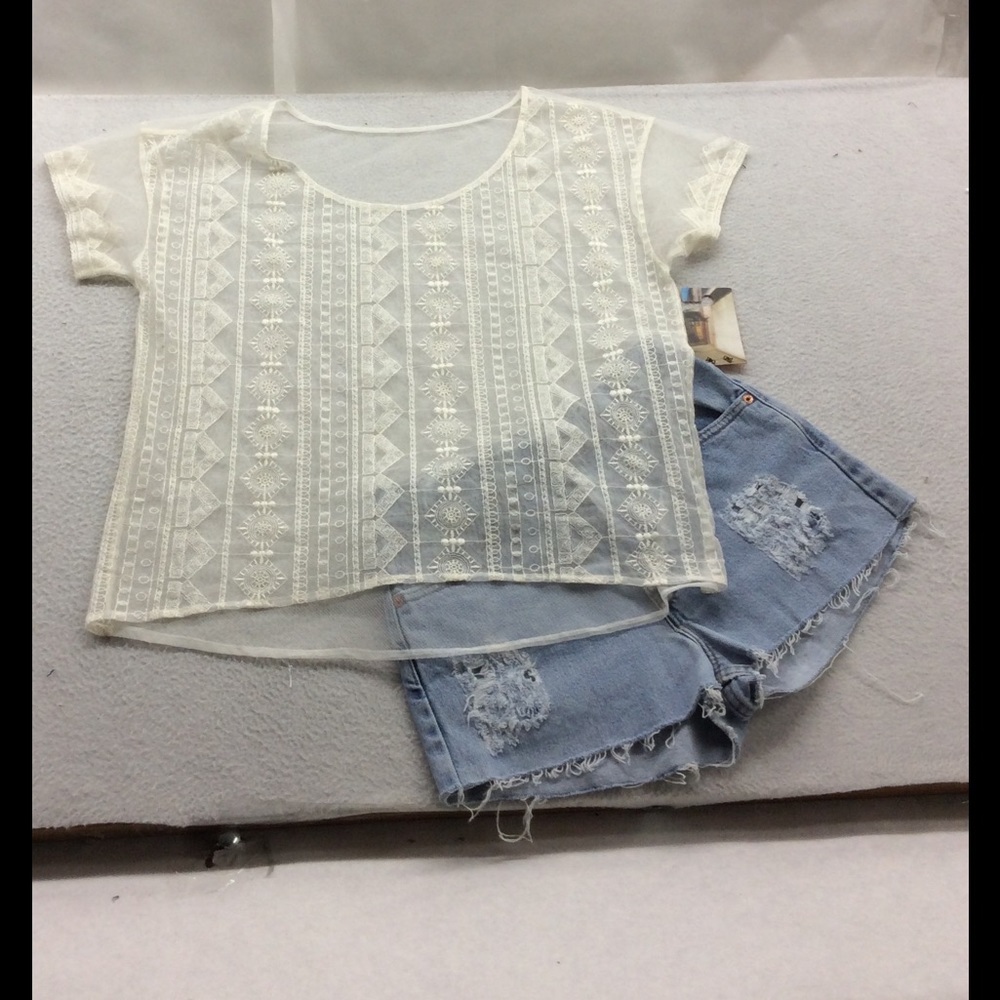 Urban Outfitters White Embroidered Tool Boho Shirt