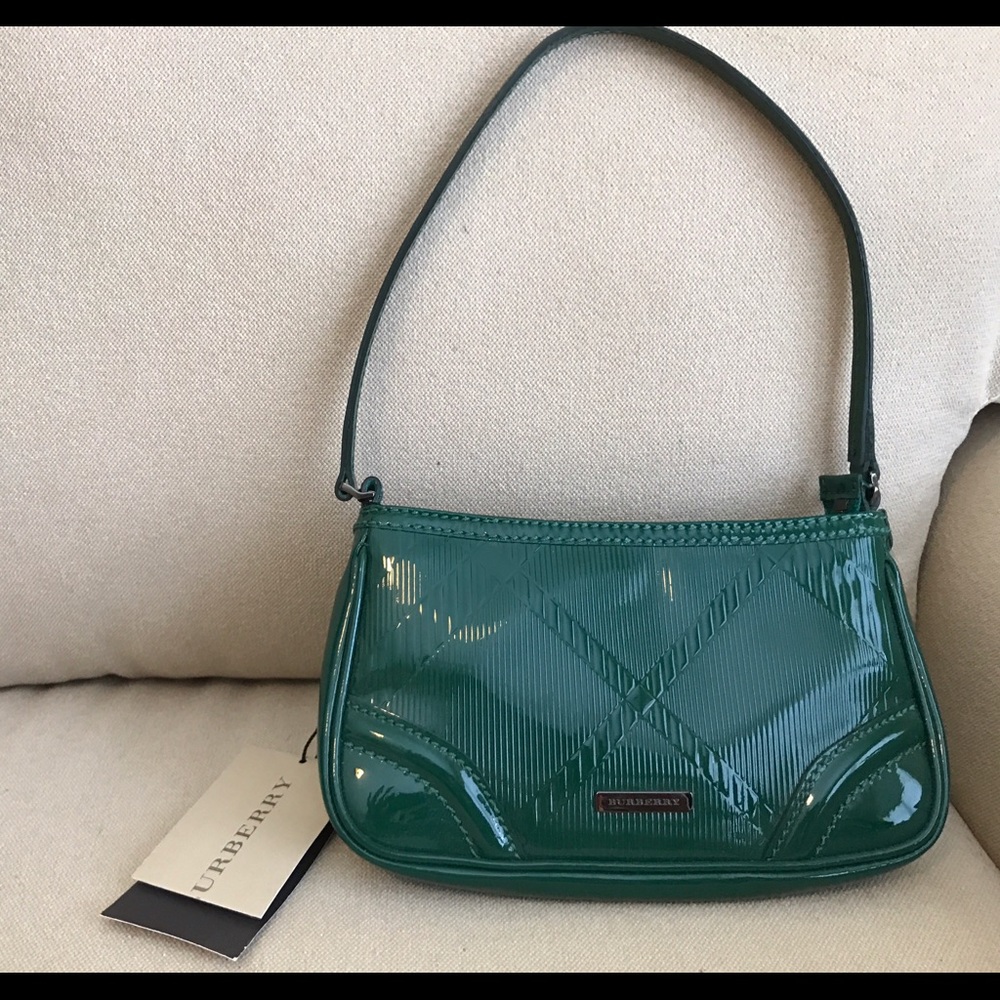Mini Burberry Green Patent Embossed Handbag NWT