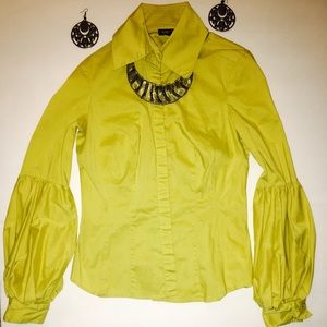 Bebe mustard puffed sleeves cotton/nylon shirt