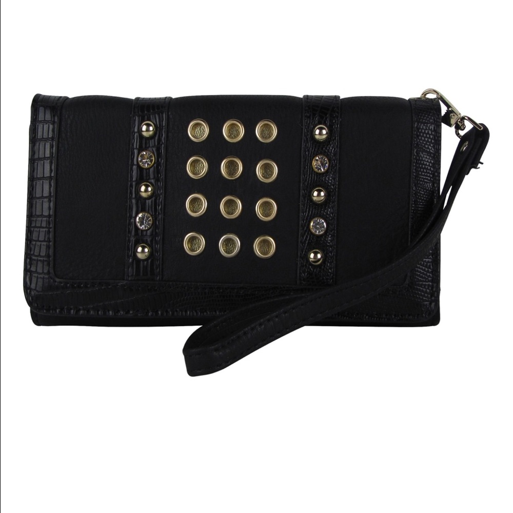 Black Studded Rhinestone Rings Look Fashion Wallet