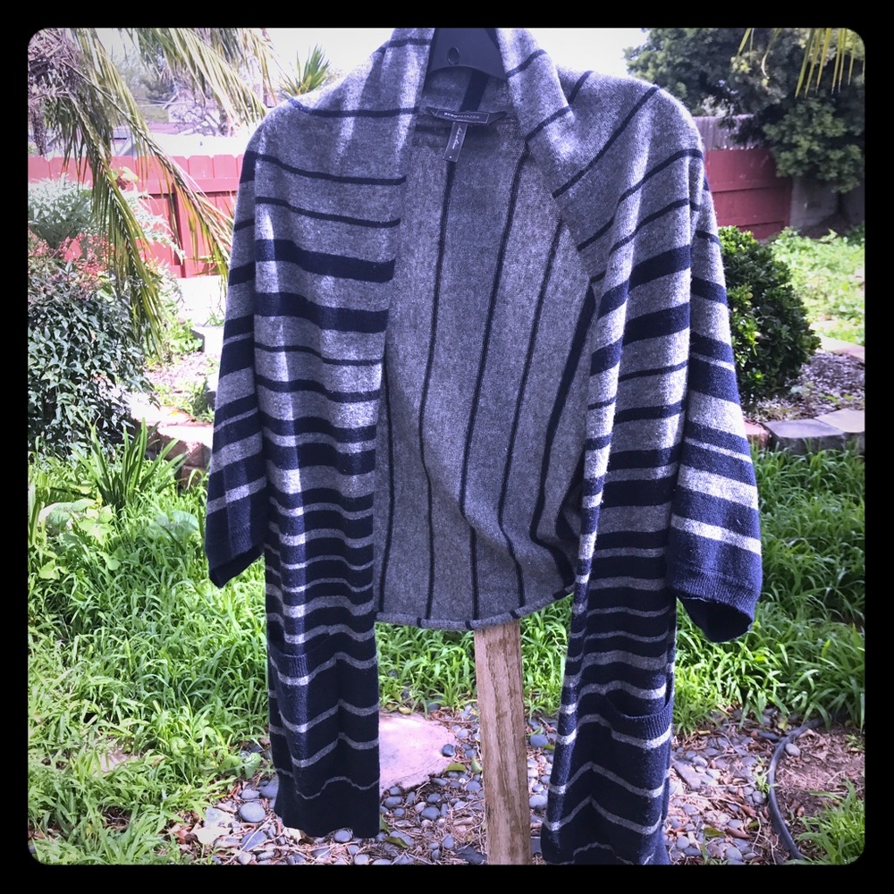 BCBG Blue & Grey Striped Shrug with Pockets