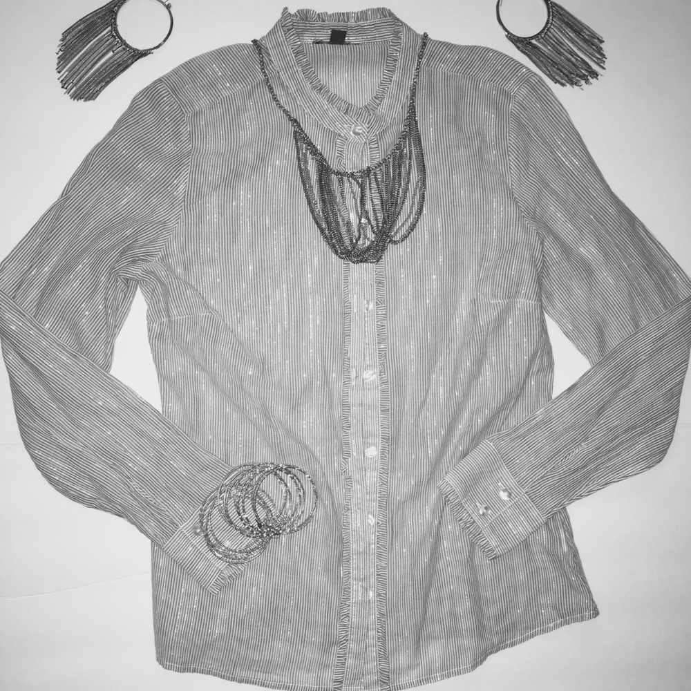 Gap blue/white striped cotton/metallic shirt