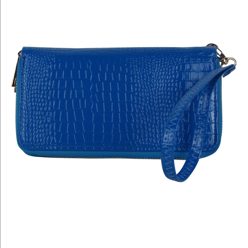 Blue Plain Crocodile Look Fashion Wallet