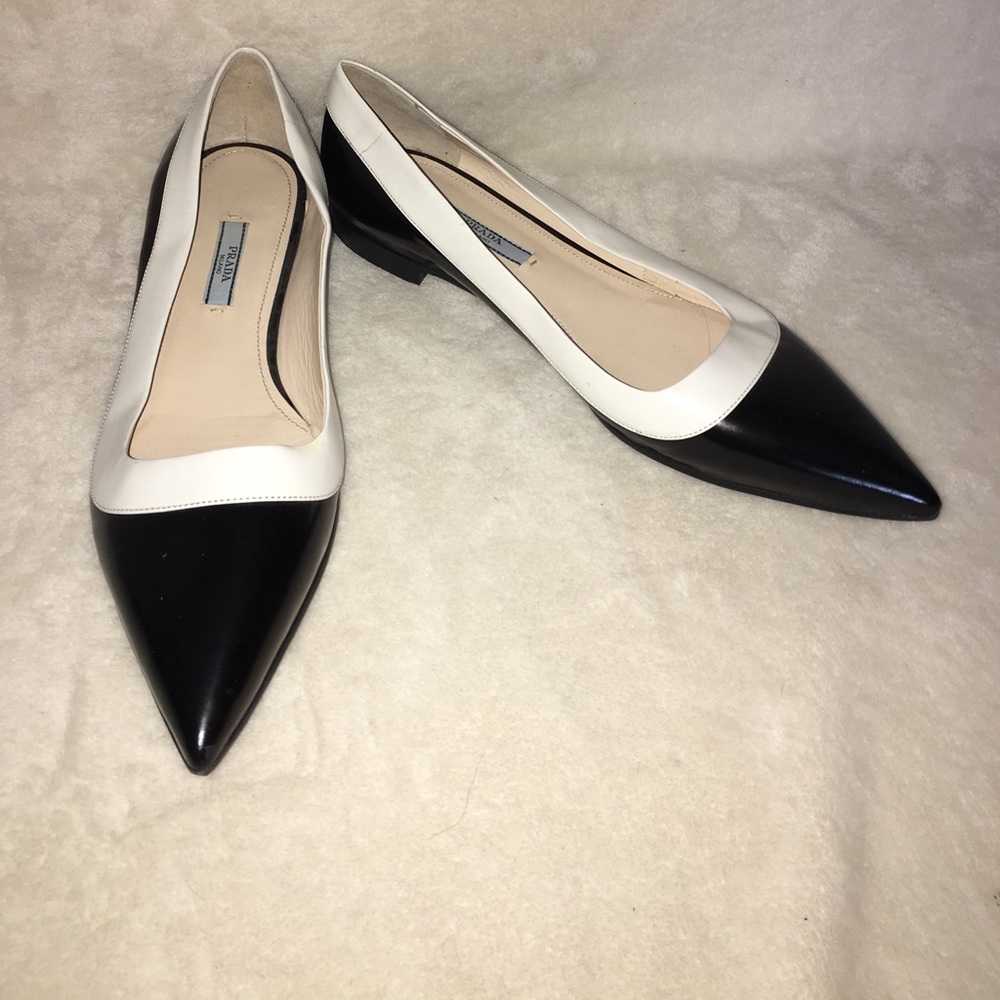 Prada Milano Dual-Tone Pointed Toe Ballerina